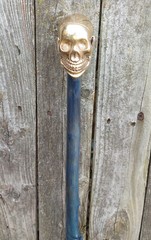 35″ Hand Carved Twisted Elder Walking Stick Cane w/ Brass Skull Top Handle #39