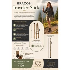 Brazos Traveler Stick 54in Oak Wooden Walking Hiking Stick 3-Piece Assembly New