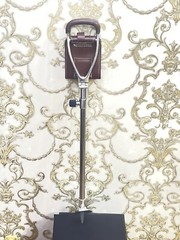 Economy Seat Stick Walking Stick Folding Chair WITH TWO TONE LEATHER SEAT.