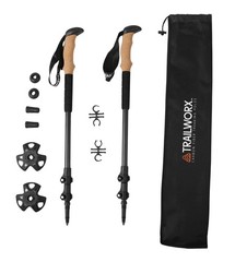 Lightweight Adjustable 3K Carbon Fiber Trekking Poles Set of 2, Cork Grip, 24.5″