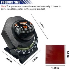 Car Compass, Car Dashboard Compass Ball with Slope Meter, Adjustable Night Visio