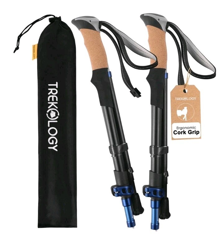 Trek-Z Cork Grip Trekking Poles – Lightweight Folding Hiking Poles, Adjustable H