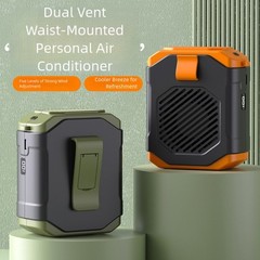 USB Rechargeable Portable Neck Fan with Waist Clip 5 Speed Cooling Fan