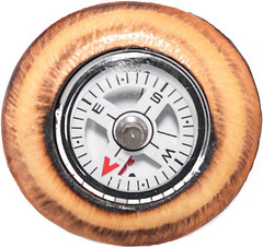 3 Pieces Detachable Fir Wood Walking Stick Wolf Carving with a Compass(Nature Co