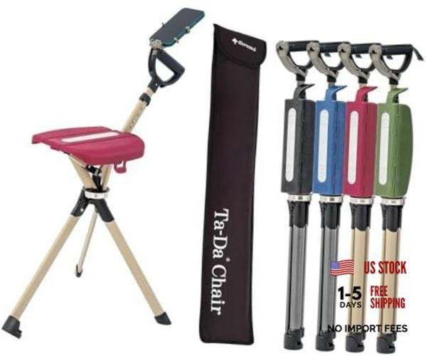 Ta-Da Chair Series 2 PRO, Portable Trekking Hiking Pole, Folding Walking Red