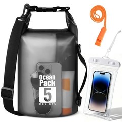 Waterproof Dry Bag – Lightweight Roll Top Dry Sack with 5L – Black