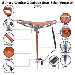 Outdoor Shooting Stick Seat Adjustable Venator Real Leather Tan Walking Seat Men
