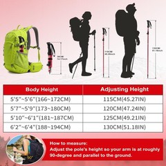 AISUNOURDOOR Lightweight Adjustable Trekking Poles, Aluminum 51inch, Red 2