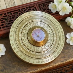 Mini Feng Shui Luo Pan Compass, Solid Brass Portable Bagua Compass with Rotating