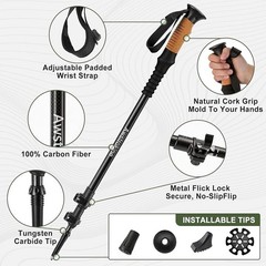 Ultra Lightweight Carbon Fiber Trekking Poles Durable 3K Travel Hiking Equipment