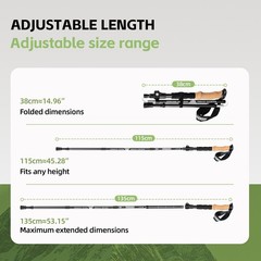 Adjustable Carbon Fiber Trekking Poles 2 PCS Collapsible Walking Sticks Baskets