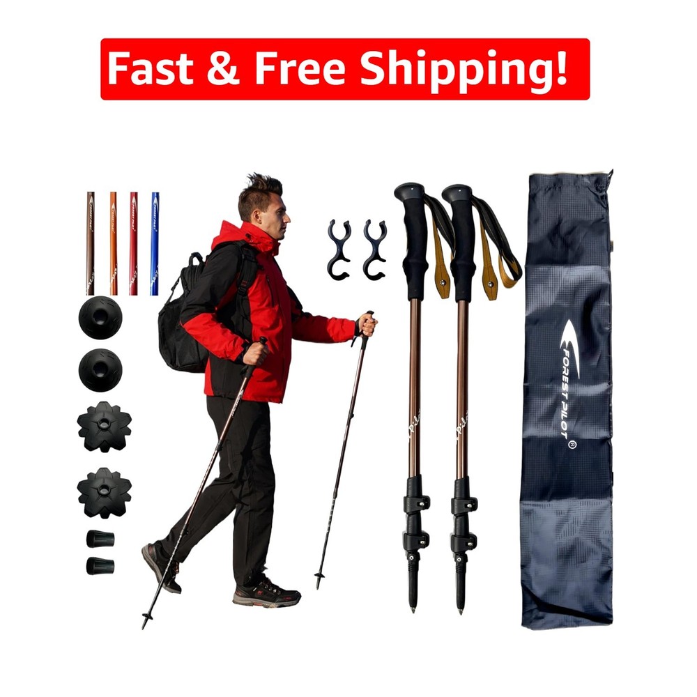 Stylish Brown Trekking Poles with Anti-Shedding Lock & Reinforced Strap – 2 Pack