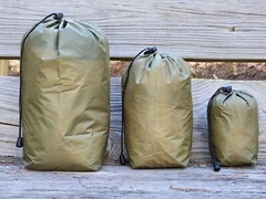 Lightweight 3-pk OD Green 40D Ripstop Waterproof Sil-Nylon Stuffsacks COMBO