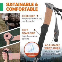 Lightweight Adjustable Trekking Poles with Cork Grip – Compact Hiking Sticks for