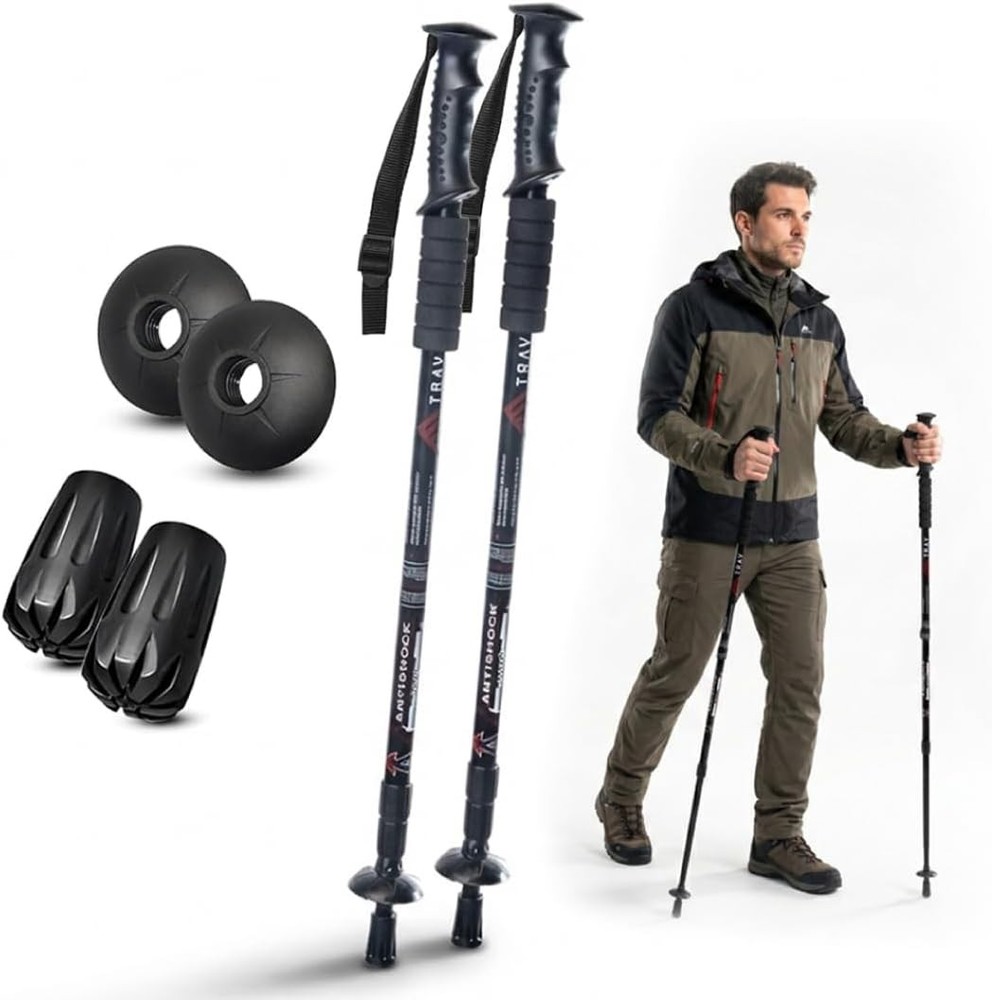 Collapsible Trekking Poles Adjustable Aluminum Hiking Sticks Tungsten Tips