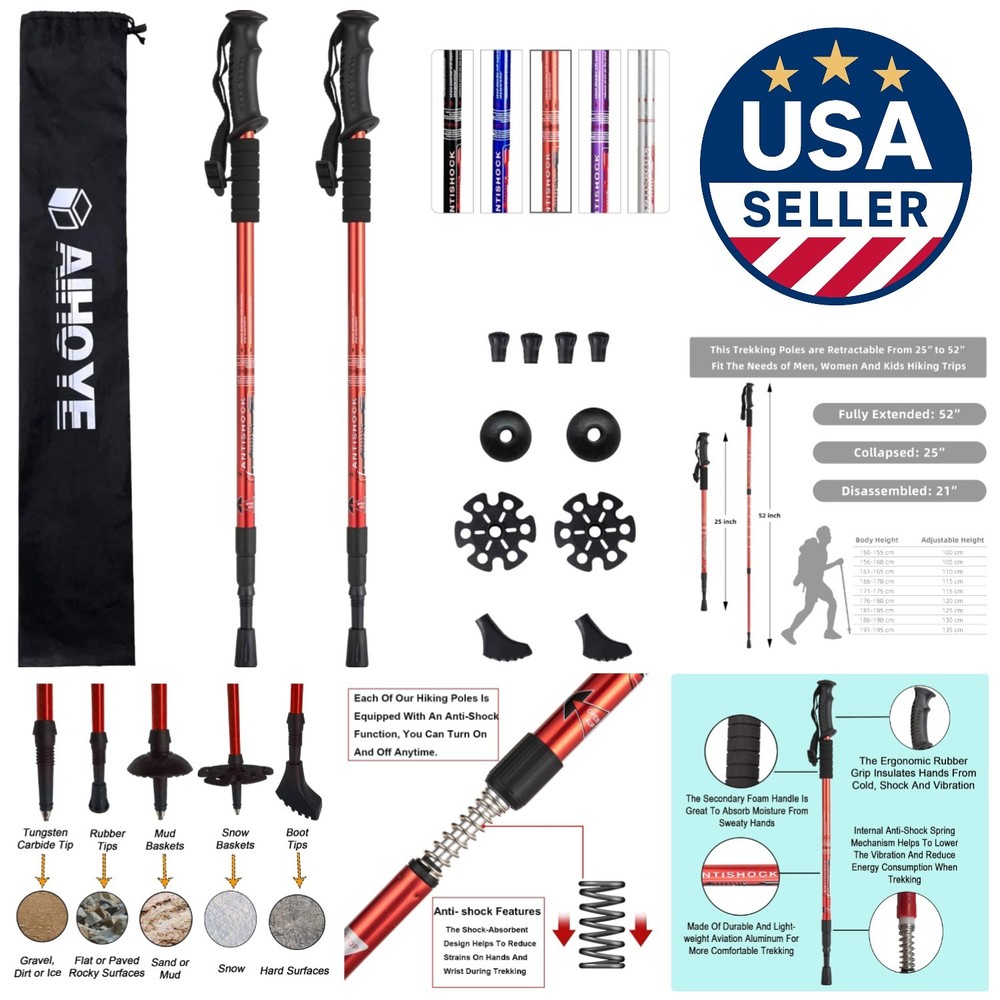 Collapsible Hiking Poles, Shock-Absorbent and Adjustable for Any Terrain