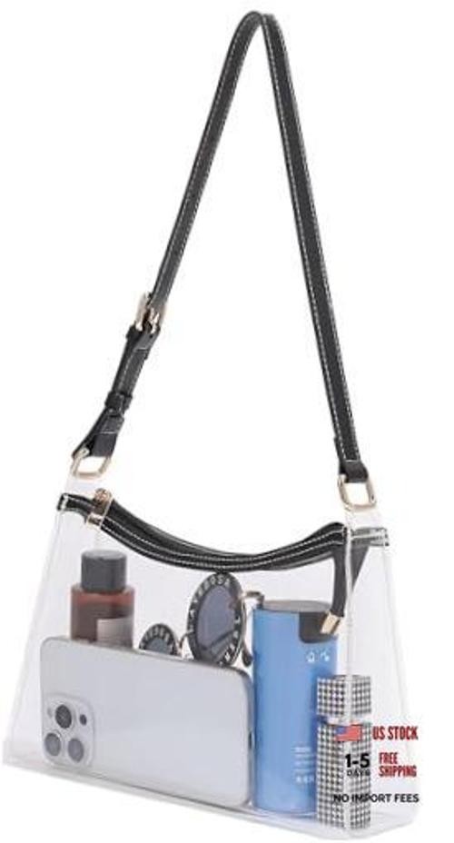 Clear Bag for Stadium Events – Women’s Clear Shoulder Bag – Transparent Black-a