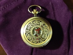Push Button Heavy Brass Ornate Compass with Velvet Bag