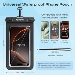 Waterproof Phone Pouch – 2 Pack, IPX8 Case-friendly [8.5-inch] [Black + Black]