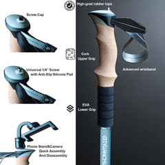 Collapsible Hiking Poles 24-54” Height Adjustable for /4’7”+, 1/4″ Camera Mount