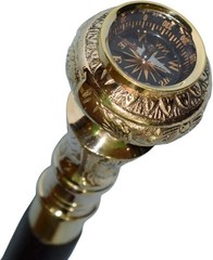 Vintage Brass Handle Cane campass: Hardwood Walking Stick, Cosplay Prop