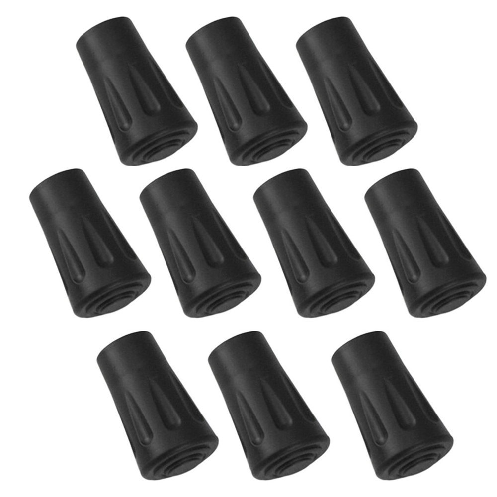 Black Hiking Pole Tip Protectors 10pcs Rubber Anti Slip Waterproof Lightweight