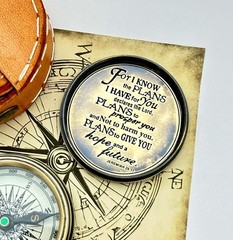 Jeremiah 29:11 Engraved Brass Pocket Compass w/ Leather Case Vintage Gift