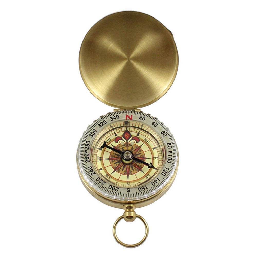 Outdoor Camping Keychain Luminous Brass+ABS Watch Style Military Army Compass