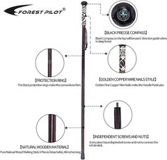 Elegant Dark Rose Hardwood Walking Stick with Compass – Hiking Essential 48″