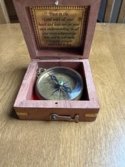 Brass Engraved Compass Aged “Trust In The Lord” Psalms 3:5-6 – Wooden Gift Box