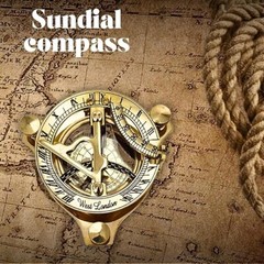Brass Golden Sun-Clock Compass with Wooden Box Vintage Nautical Sundial Compass