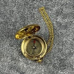 Vintage Brass Pocket Compass Hunter Case Flip Top Gold Tone Chain Navigation