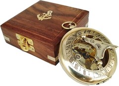 Vintage Steampunk Brass Compass Maritime With Chain With Anchor Wooden Case