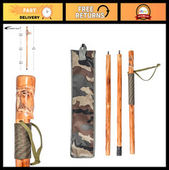 3pc Detachable Hiking Walking Stick Set – 55″ Fir Wood, Compass, Animal Carving,