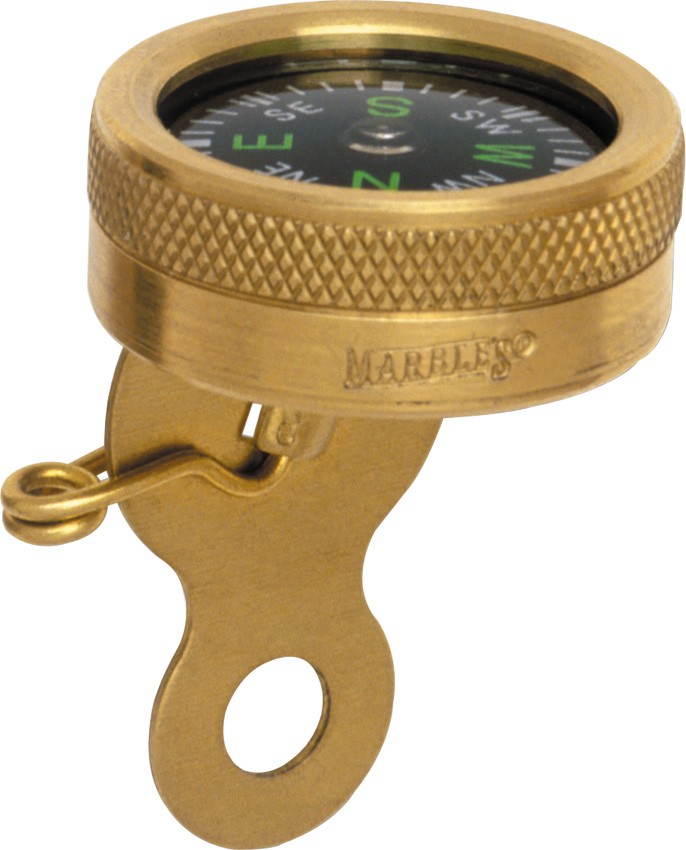 Marbles Pin On Compass Brass 1″ Diameter Clip on Clothing Hiking Camping 1141