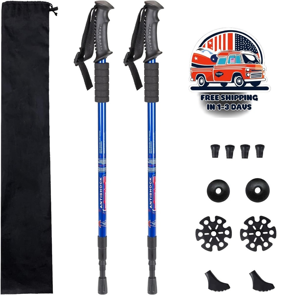 2 Pack Bastones De Trekking Ajustables Plegables y Ligeros y Antichoque US NUEVO