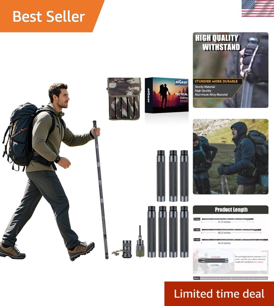 H2 Survive Walking Hiking Stick Multitool Trekking Poles Aluminum Camping Gear