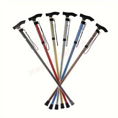 Folding Four-section Aluminum Alloy Trekking Pole Cane Golden Adjustable Height