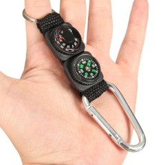 Multifunction Mini Compass Camping Survival Thermometer Carabiner Hook Keychain