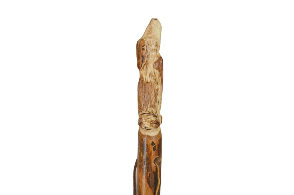 Walking Stick with Wolf Carving – Coyote – HardWood – Strong – Made in USA