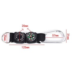 3Pcs Mini Compass Thermometer Outdoor Camping Survival Keychain Carabiner Kits