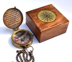 Solid Brass Engraved Compass Jeremiah 2911 Christian Baptism Communion Gift