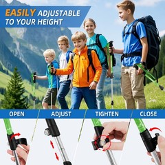 Lightweight Collapsible Kids Hiking Poles – Retractable 20″, Green