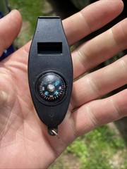 Multifunction Compass Keychain 4 in 1 Whistle Magnifier Compass Thermometer NEW