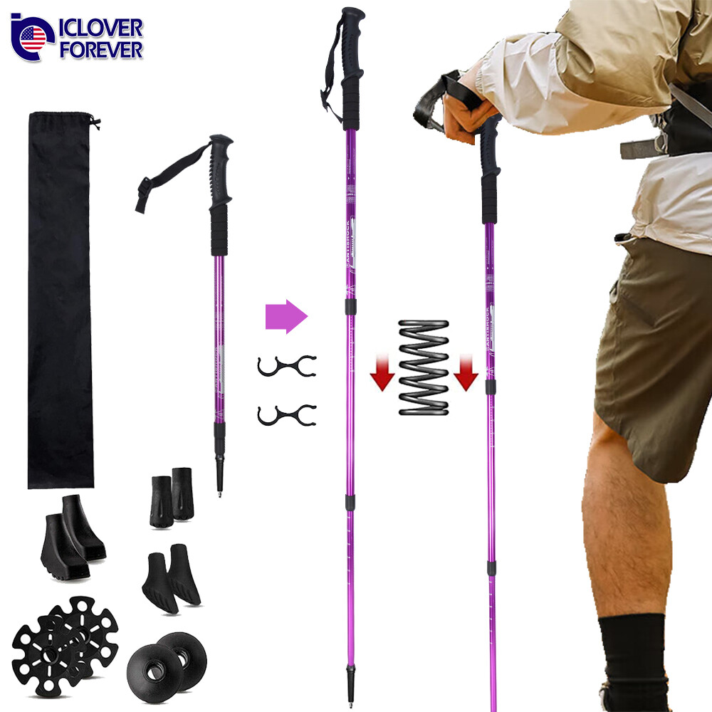 Pair of 2 Anti-Shock Hiking Poles Adjustable Walking Trekking Sticks Alpenstock
