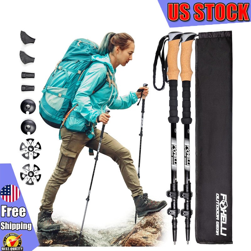 Trekking Pole Carbon Fiber Lightweight Collapsible W/ Cork Grip & Flip Lock NEW