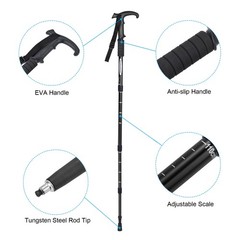 Trekking Poles, Collapsible Telescopic Hiking Pole 21-43 Inch T Handle Black