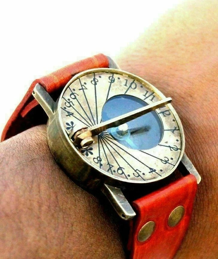 Vintage Antique Nautical Brass Sundial Compass Vintage Wrist watch gifted item