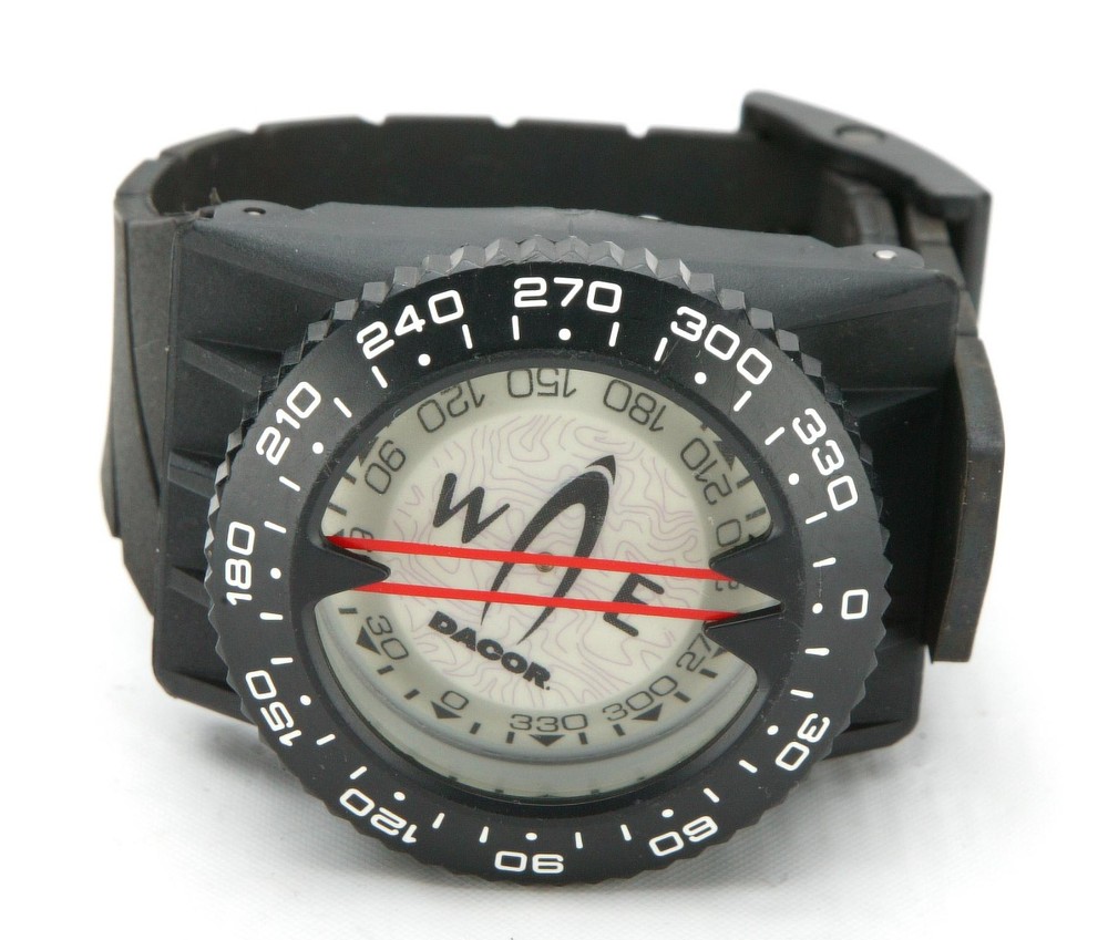 Dacor Underwater Wrist Compass With Long Rubber Strap. NO AIR BUBBLES. Ex.