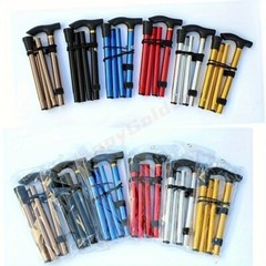 Folding Four-section Aluminum Alloy Trekking Pole Cane Golden Adjustable Height